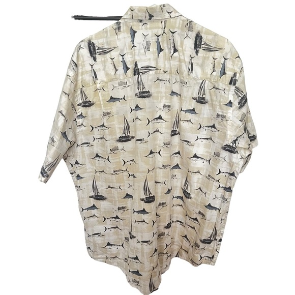 Crossings Swordfish‎ and Boats Button-Down Shirt Men's Size XL Cream Blue - Picture 2 of 4